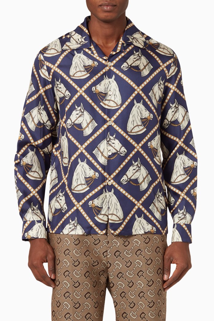 

Equestrian Print Shirt in Silk, Multicolour