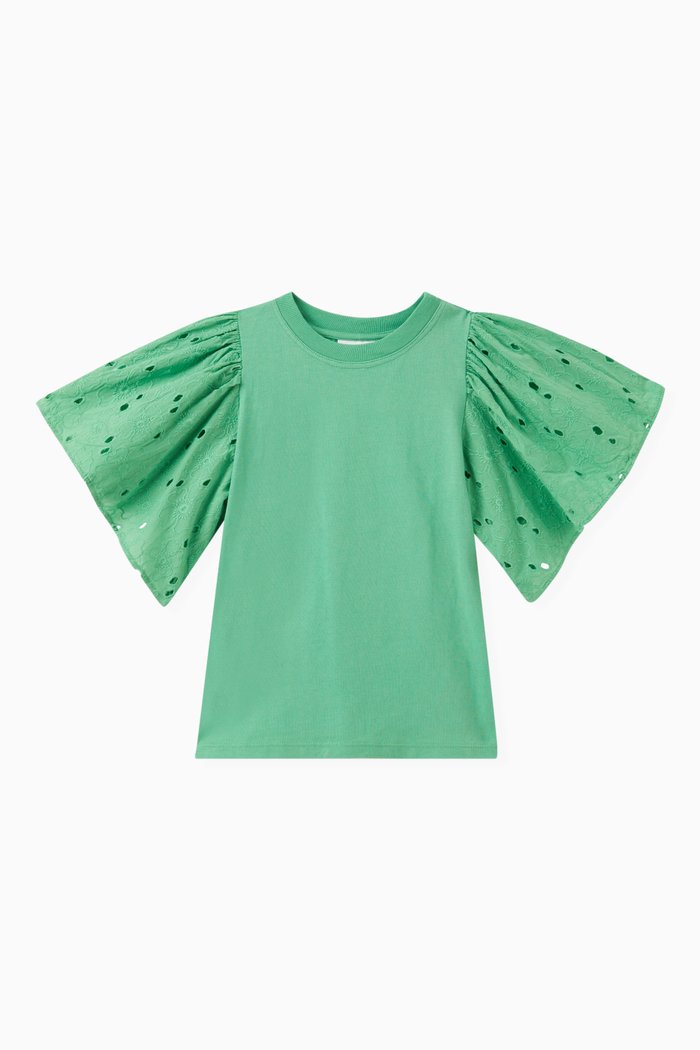 

Ruffle Sleeve T-shirt in Jersey, Green