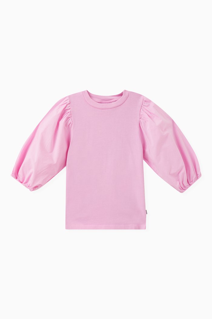 

Puffy Sleeve T-shirt in Organic Cotton, Pink
