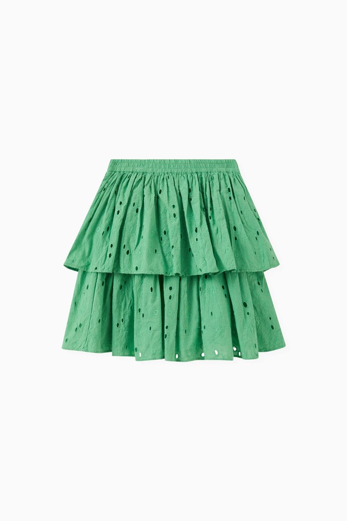 

Tiered Mini Skirt in Cotton, Green