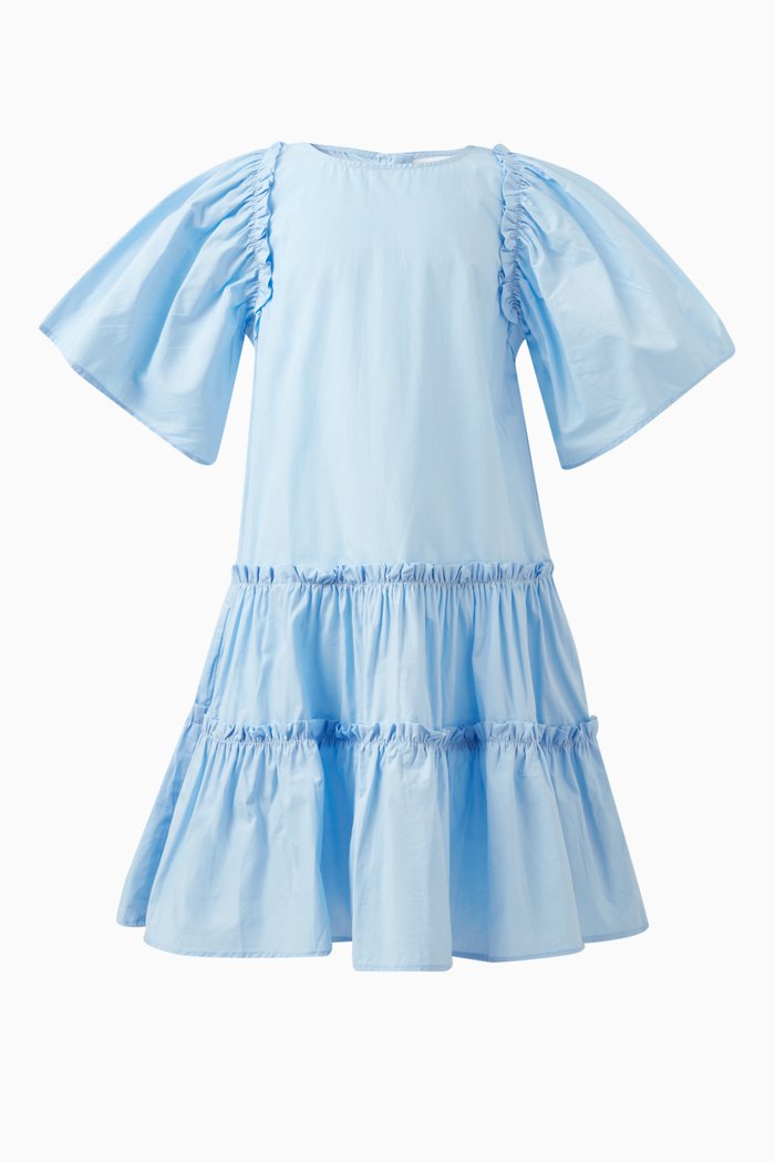

Cat Frill Dress in Organic Cotton, Blue