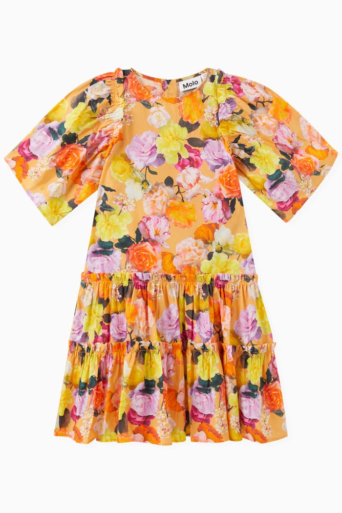 

Cat Frill Dress in Organic Cotton, Orange