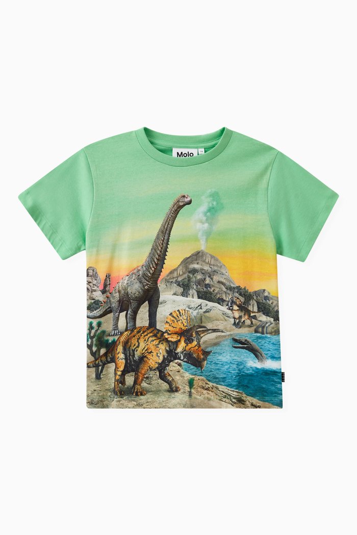 Dino Printed T-shirt in Organic Cotton, Green