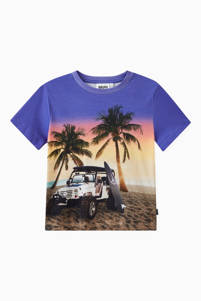Beach Printed T-shirt in Organic Cotton, Purple