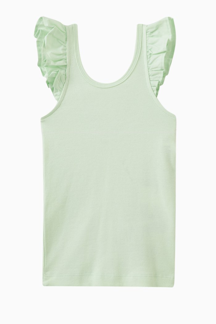 Ruffled-sleeves Top in Organic Cotton, Green