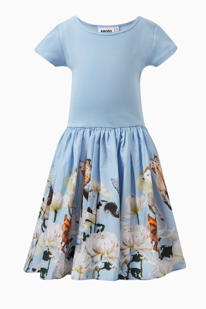 

Horse Printed Dress in Organic Cotton, Blue