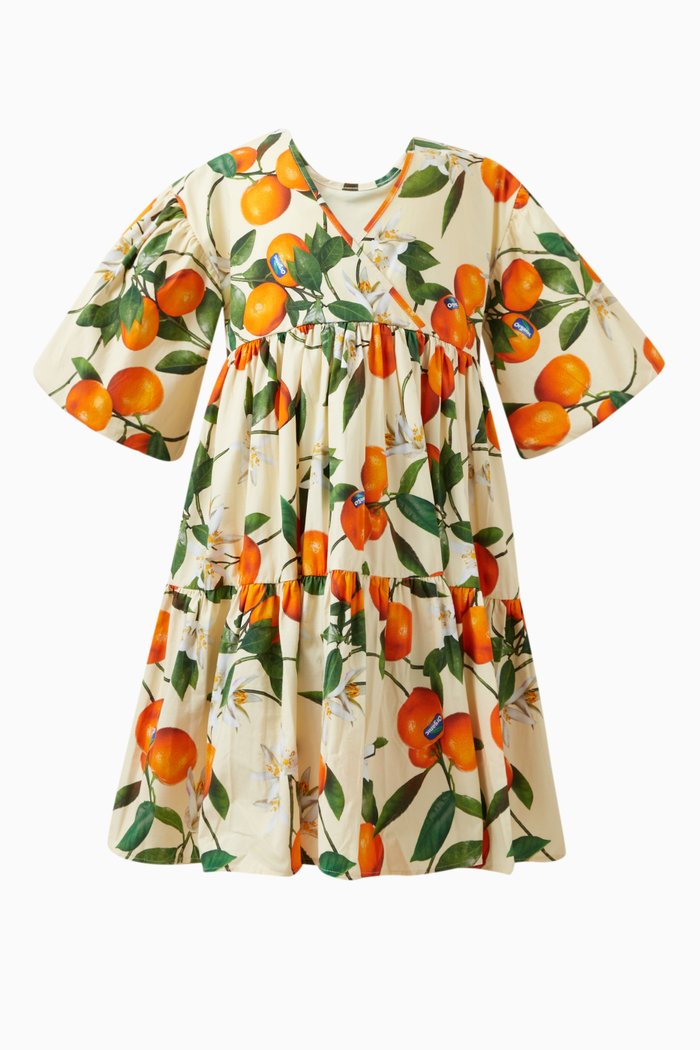 

Mandarin-print Dress in Organic Cotton, Yellow