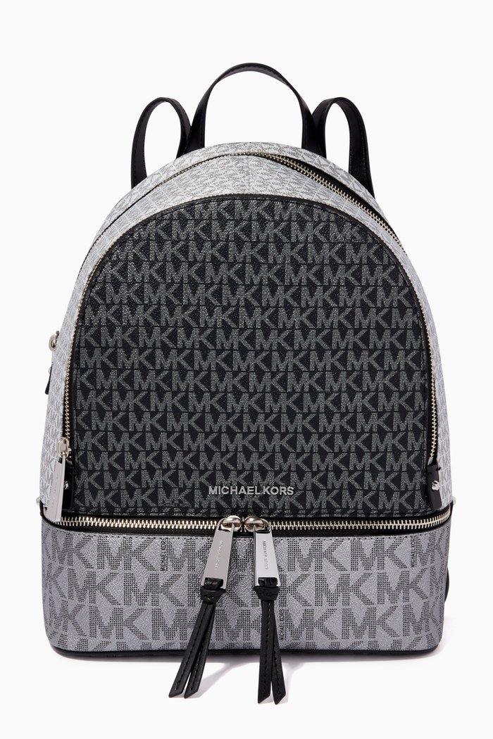 Medium Rhea Zippered Backpack in Signature Monogram Canvas, Black