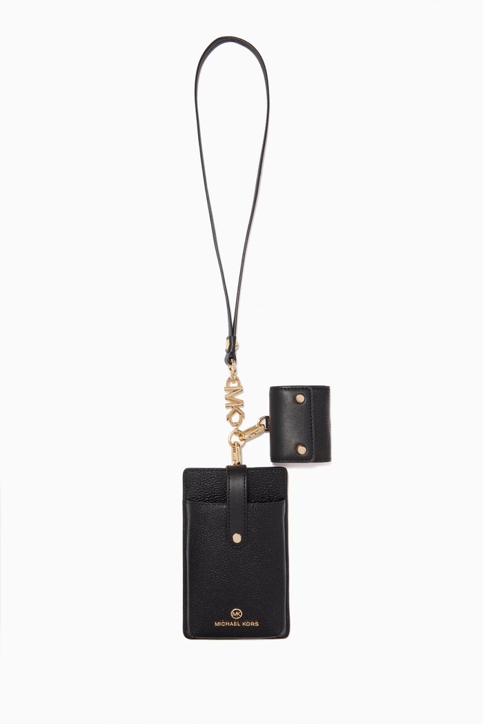 Devon Tech Lanyard in Grained Leather, Black