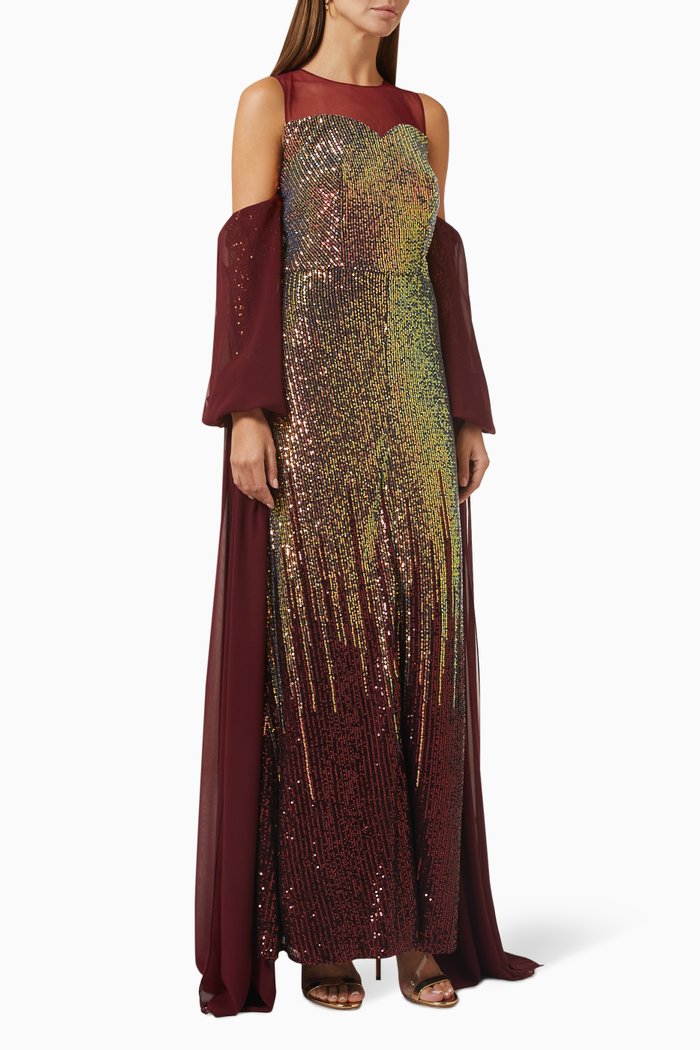 

Sequin-embellished Maxi Dress, Red