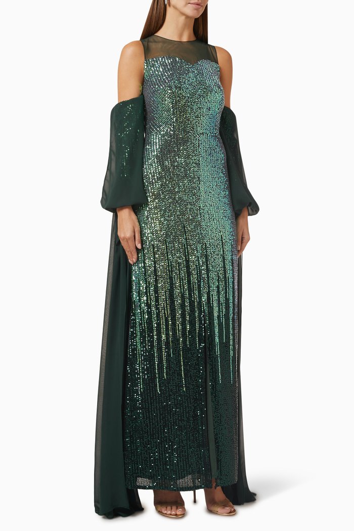 

Sequin-embellished Maxi Dress, Green