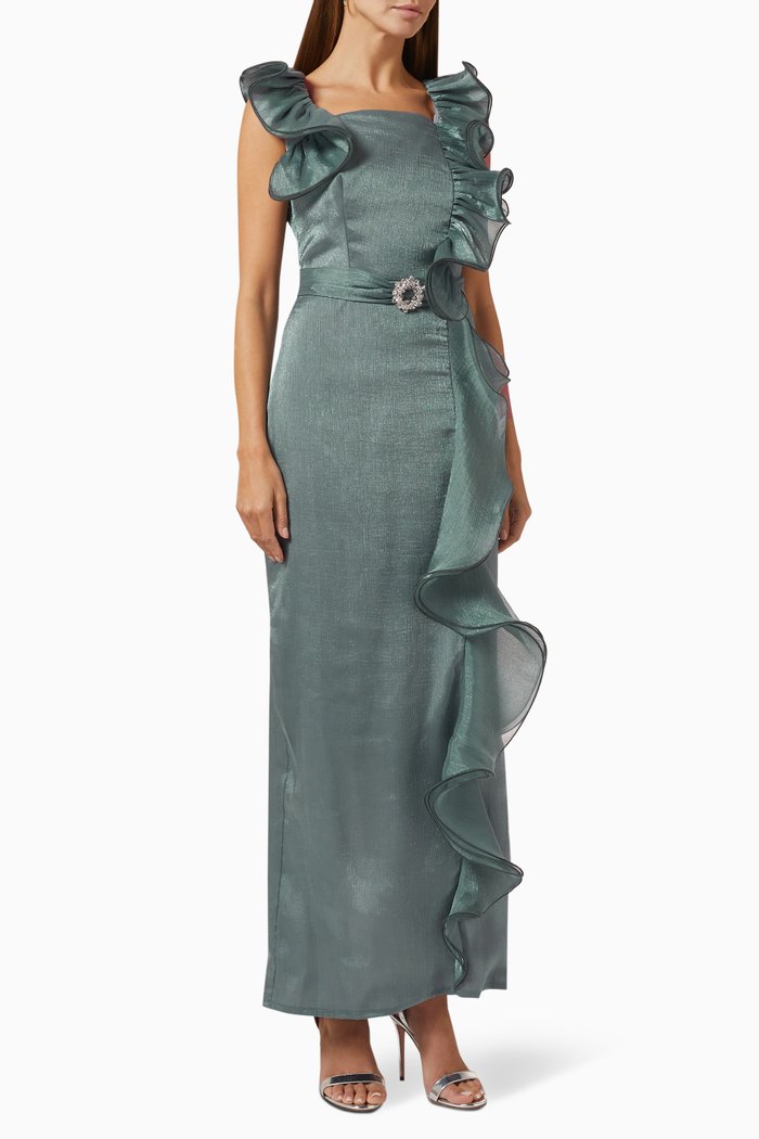 

Ruffle Maxi Dress, Grey