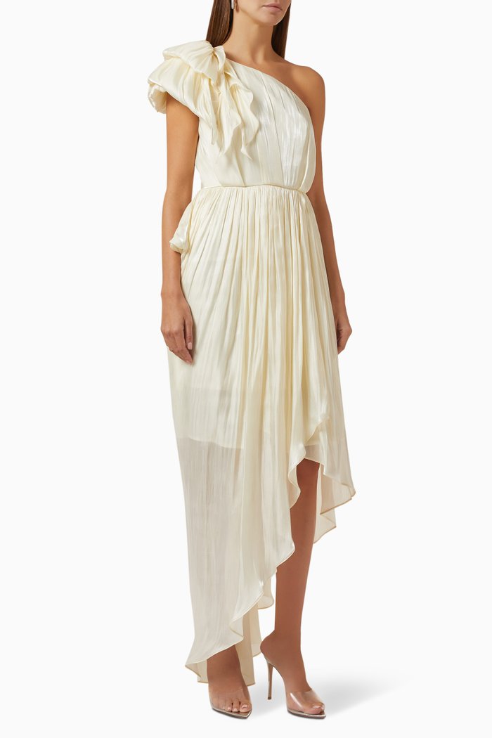 

Asymmetric One-shoulder Midi Dress, Neutral