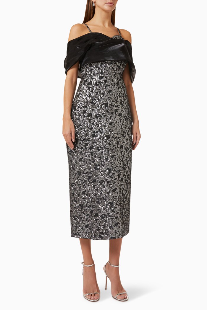 

Baroque-embossed Midi Dress, Black
