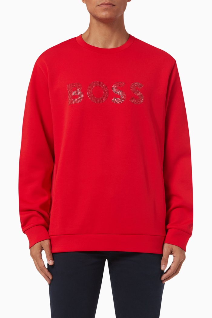 Rhinestone Logo Sweatshirt in Cotton-blend Jersey, Red