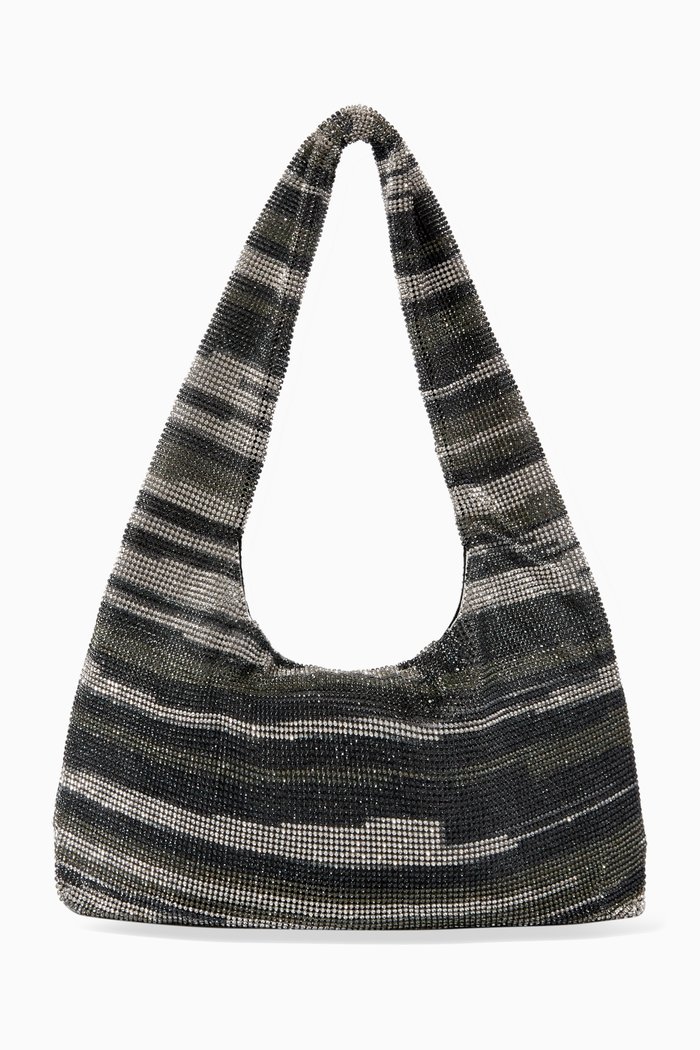 

Small Striped Shoulder Bag in Crystal Mesh, Black