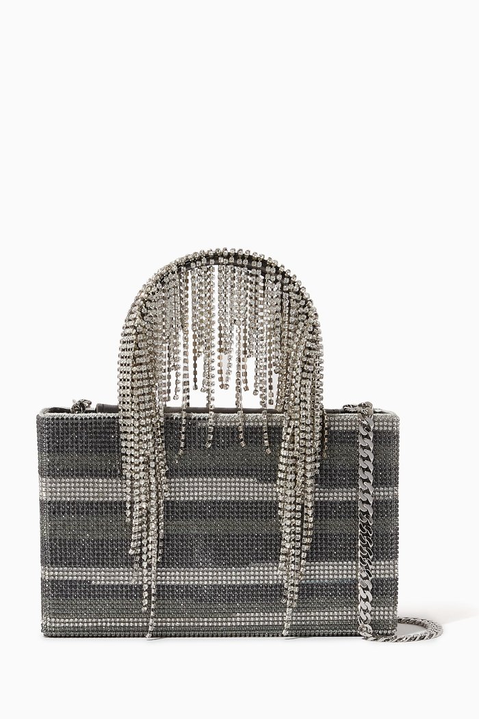 

Striped Fringe Tote Bag in Crystal Mesh, Black