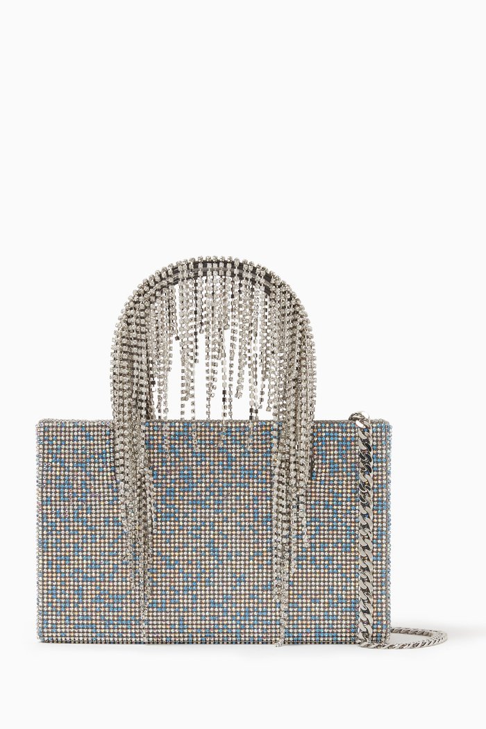 

Midi Striped Fringe Tote Bag in Crystal Mesh, Silver