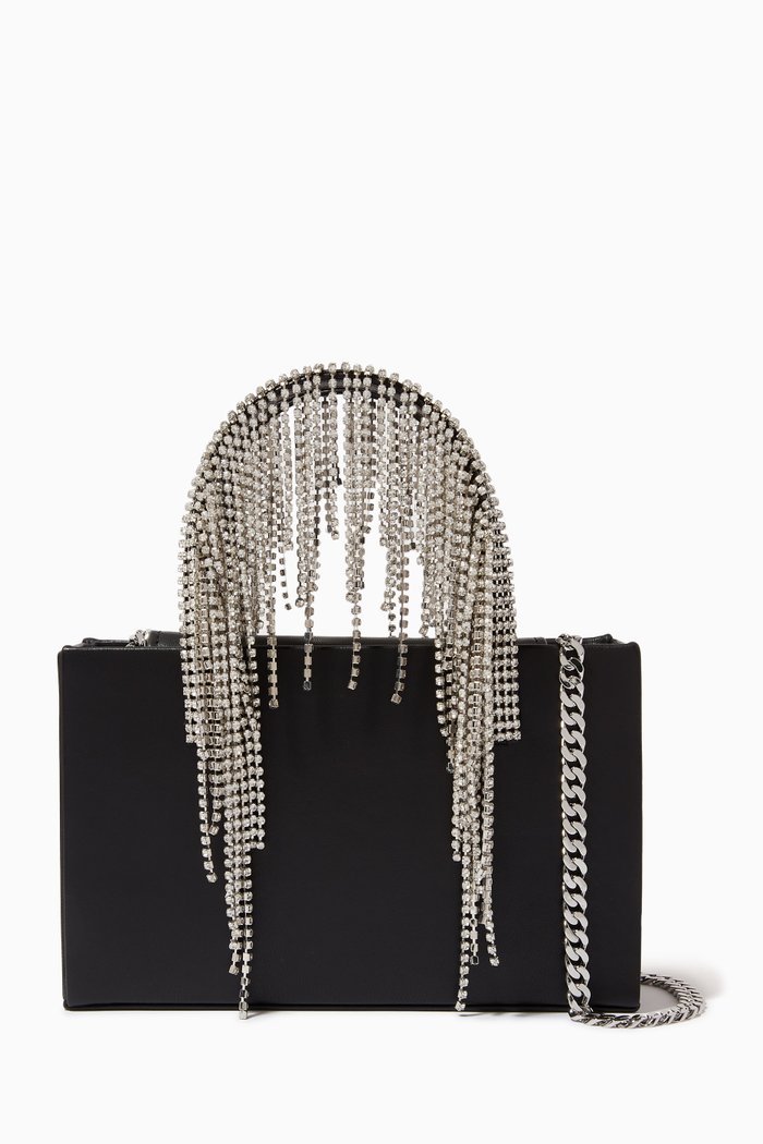 

Medium Fringe Tote Bag in Crystal Mesh, Black