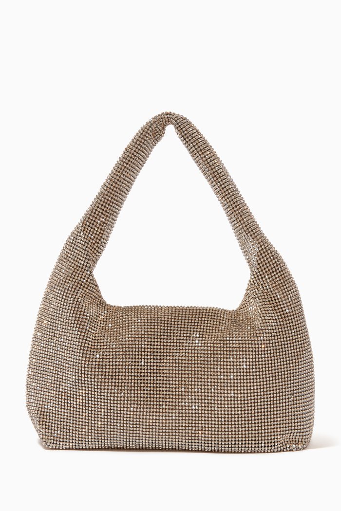 

Mini Armpit Shoulder Bag in Crystal Mesh, Neutral