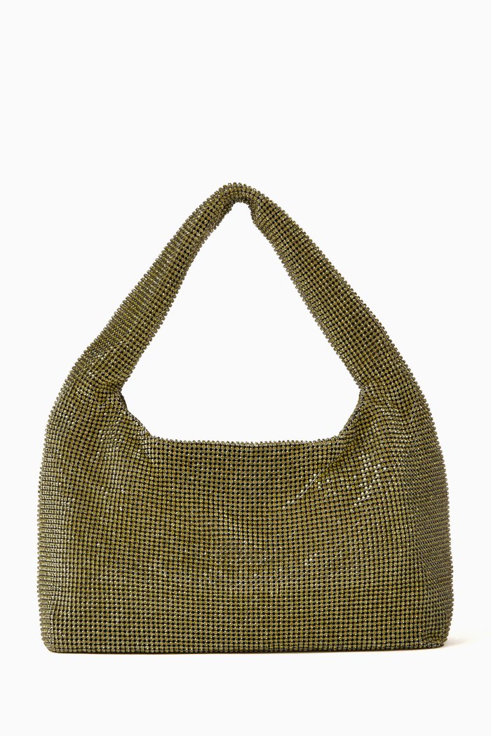 

Mini Armpit Shoulder Bag in Crystal Mesh, Green