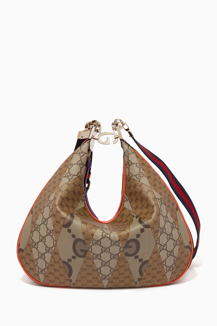 

Gucci Attache Large Shoulder Bag in GG Patchwork Canvas, Neutral