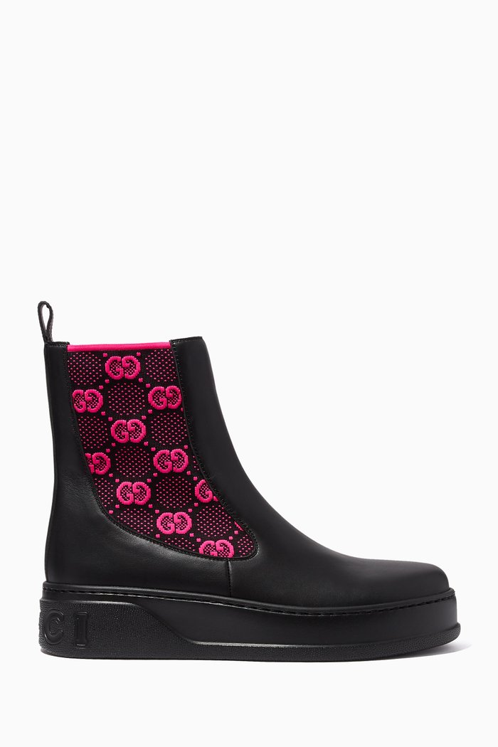 

Chunky Boots in Leather & GG Jersey, Black