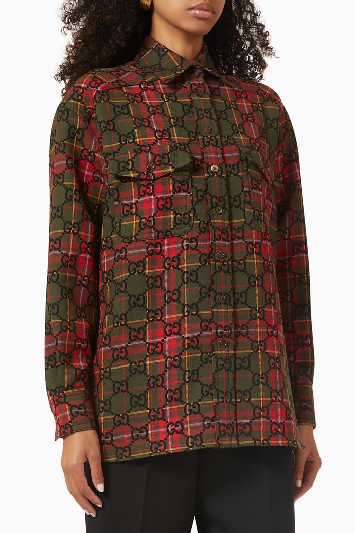 GG Shirt in Tartan Wool, Multicolour