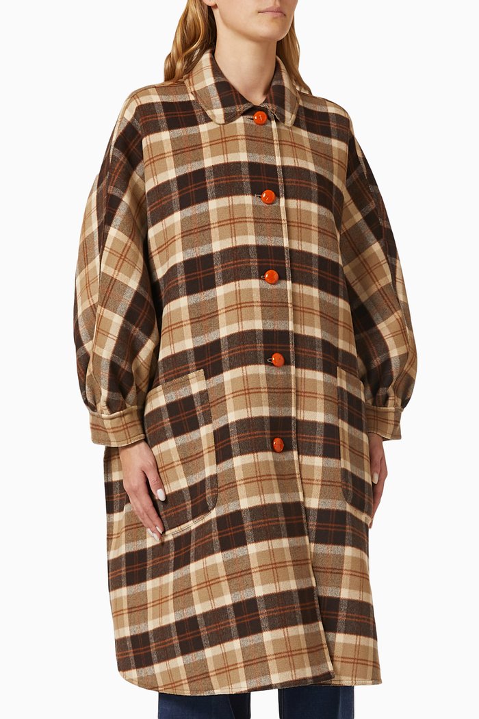 

Reversible GG Check Coat in Wool, Brown