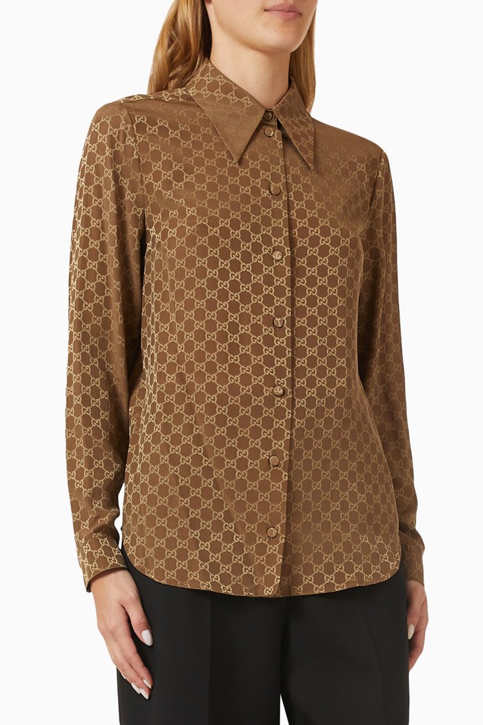 

GG Shirt in Silk-crêpe, Brown