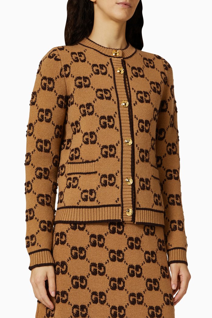 

GG Logo-jacquard Cardigan in Wool Bouclé, Brown