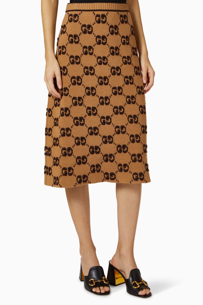 

GG Logo-jacquard Midi Skirt in Wool Bouclé, Brown