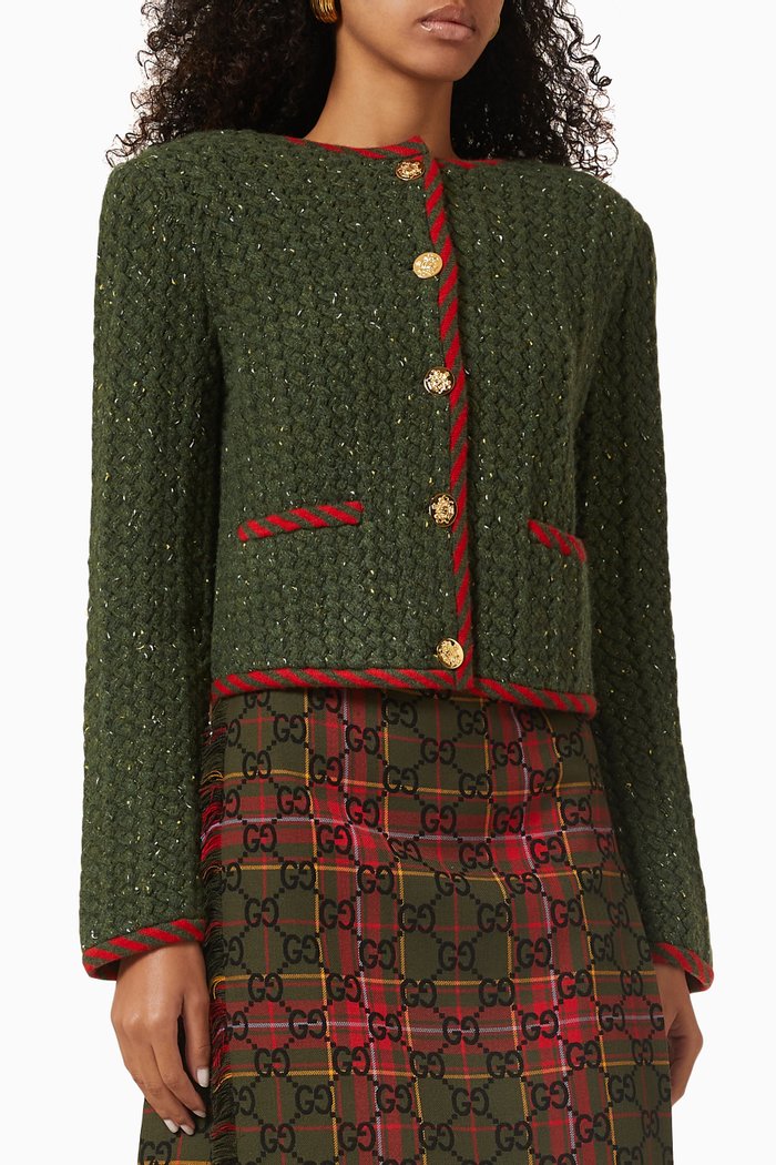 

Cable Knit Jacket in Wool, Green