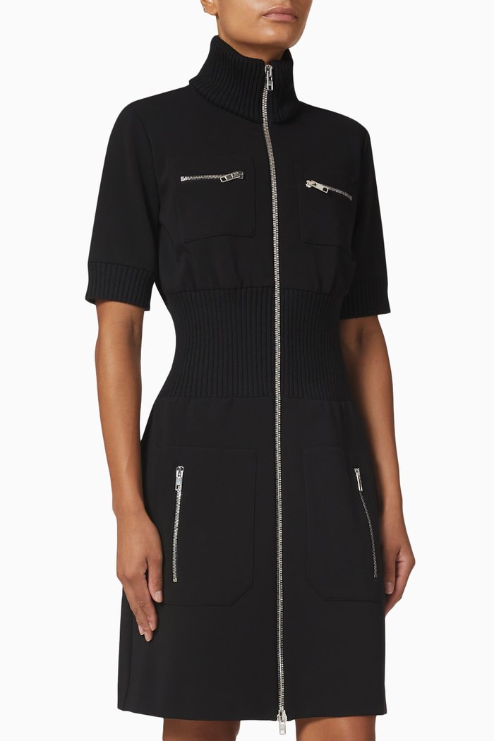 

Zip-up Mini Dress in Stretch-viscose, Black