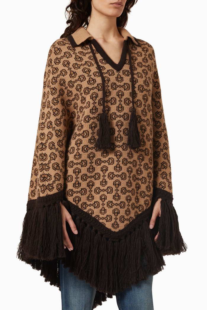 

Horsebit Jacquard Cape in Wool, Brown