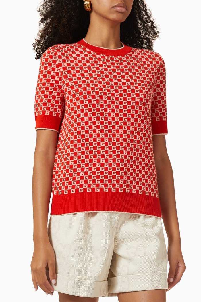 

Square G Top in Wool Jacquard, Red