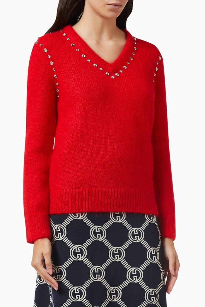 Studded Sweater in Mohair, Red