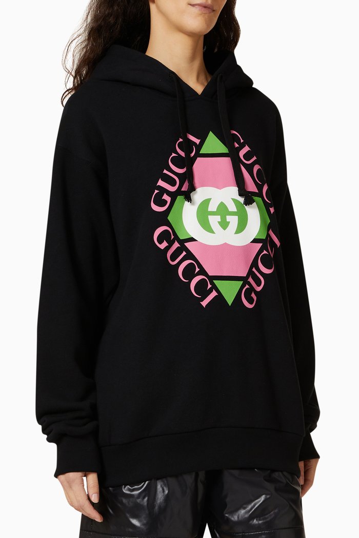 

Vintage Logo-print Hoodie in Felted Cotton-jersey, Black