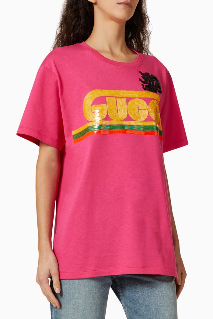 

G-Loved Embellished-logo T-shirt in Cotton-jersey, Pink