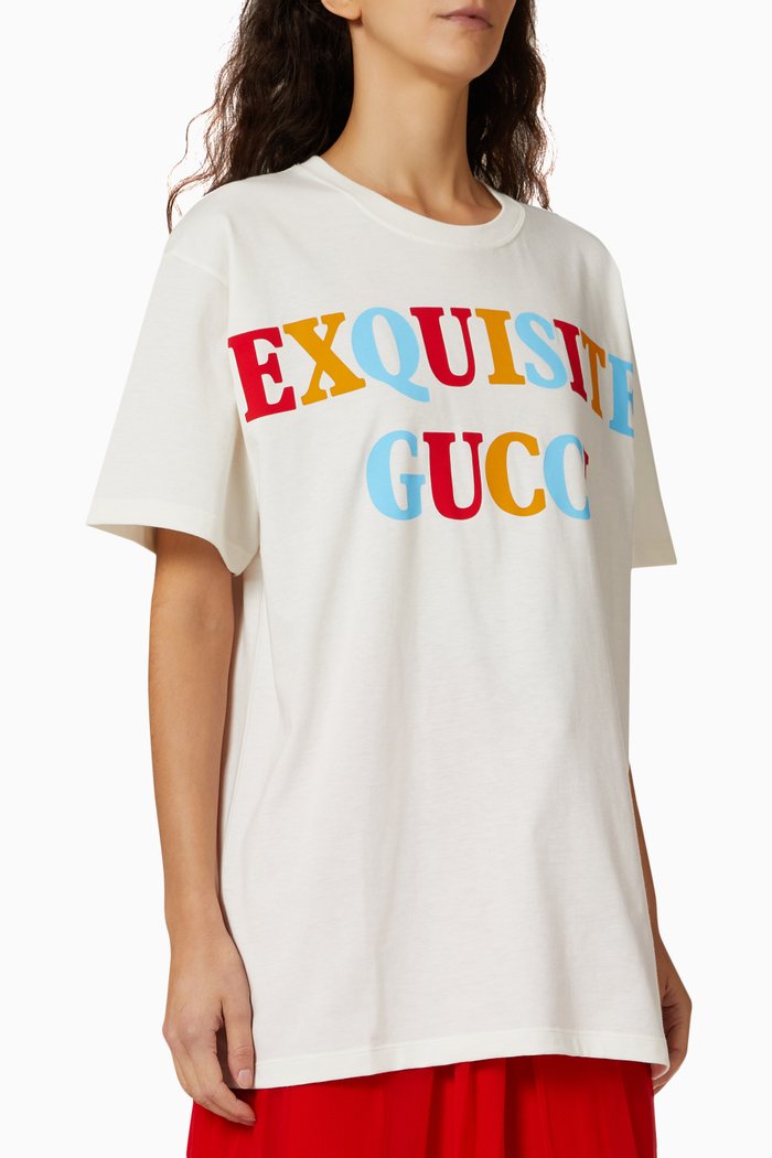 'Exquisite Gucci' Print T-shirt in Cotton-jersey, White