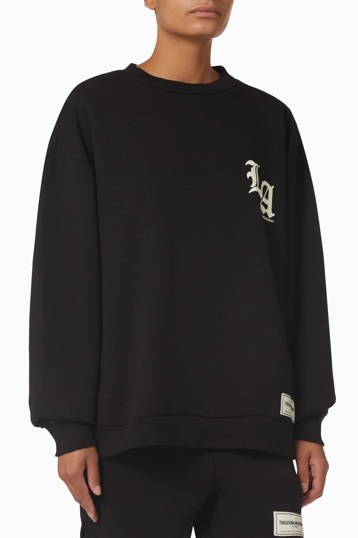 

LA Graphic-print Oversized Sweatshirt in Organic Fleece, Black