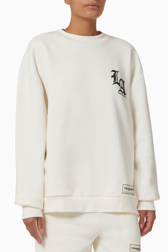 

LA Graphic-print Oversized Sweatshirt in Organic Fleece, Neutral