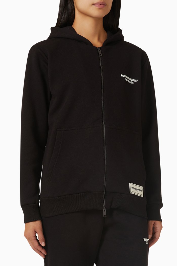 

LA Print Zip Hoodie in Organic Fleece, Black