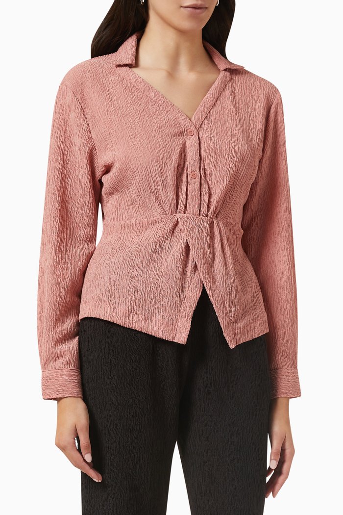 

Modest Twist-front Shirt in RE-CRINK100©, Pink