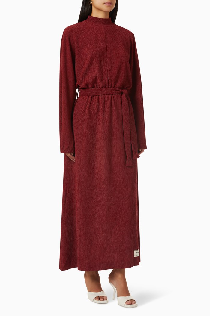 

Modest Batwing-sleeve Maxi Dress in RE-CRINK100©, Burgundy