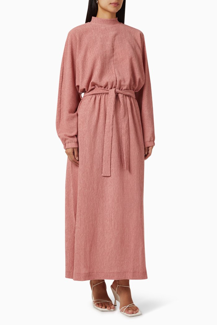 

Modest Batwing-sleeve Maxi Dress in RE-CRINK100©, Pink