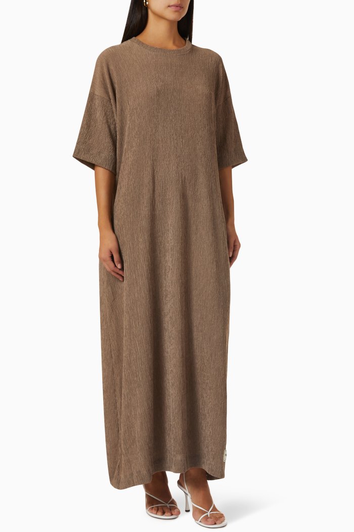 

Modest Maxi Dress in RE-CRINK100©, Brown