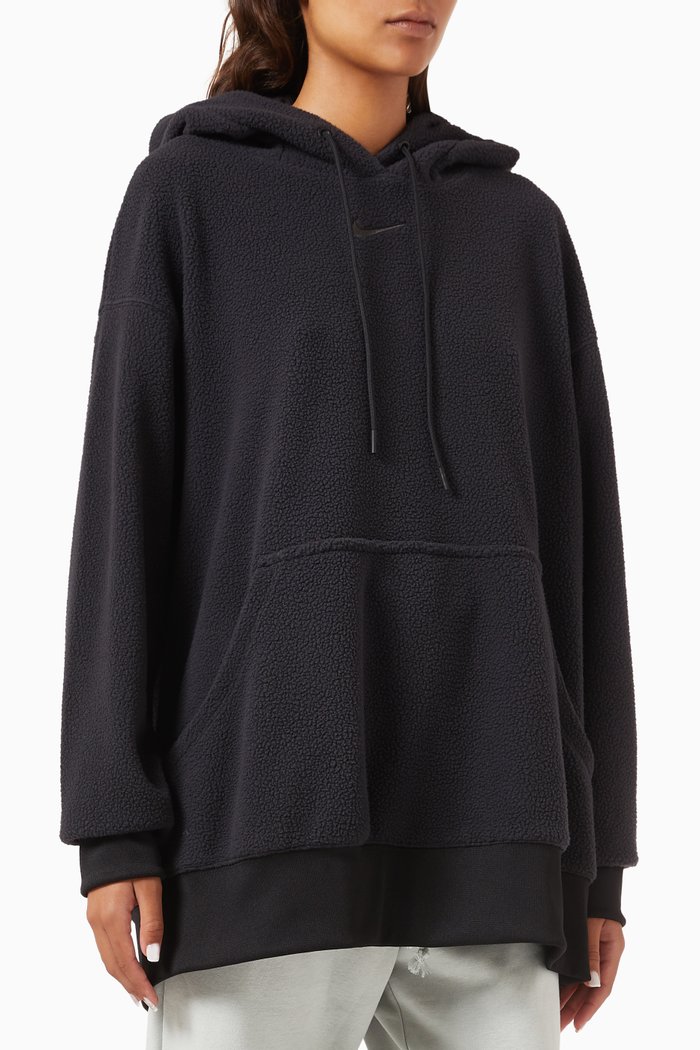 

Plush Pullover Hoodie in Fleece, Black