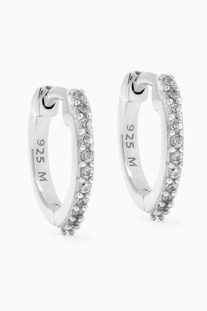 Classic Pave Huggie Earrings in Sterling Silver, Grey