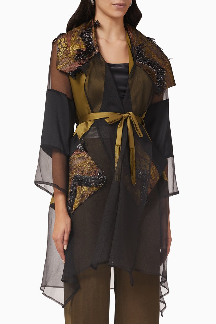 

Oversized Jacquard-collar Sheer Jacket, Multicolour